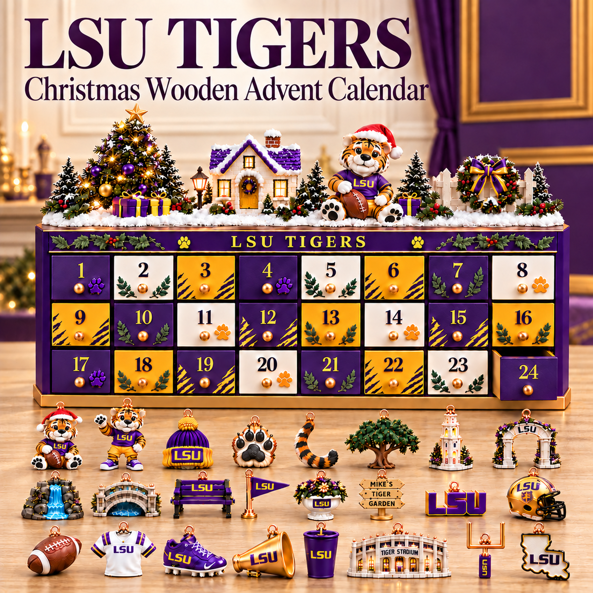 Premium LSU Christmas Wooden Advent Calendar TTMH