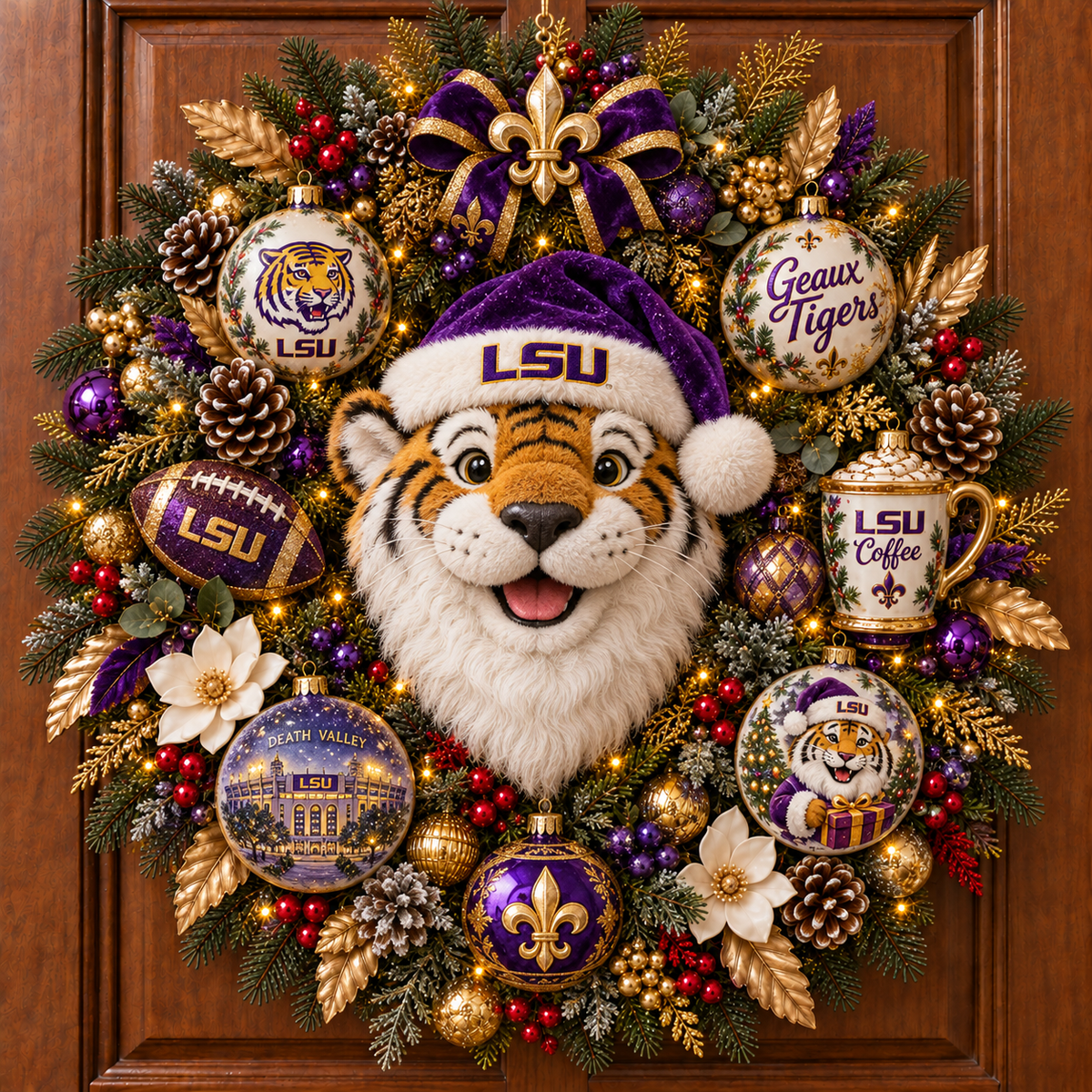 LSU Premium Christmas Ornament Wreath NTTB