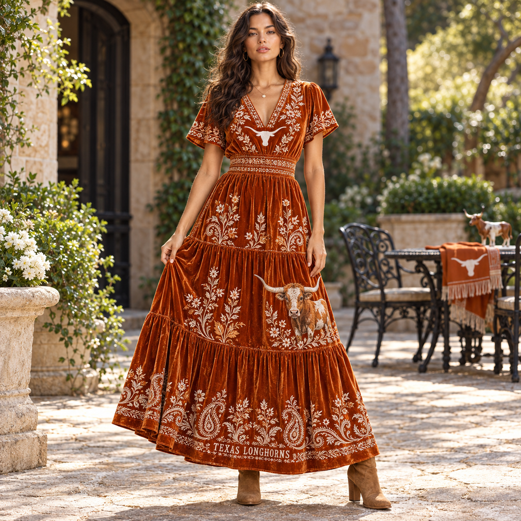 TLS Premium Embroidered Velvet Maxi Dress PTKL