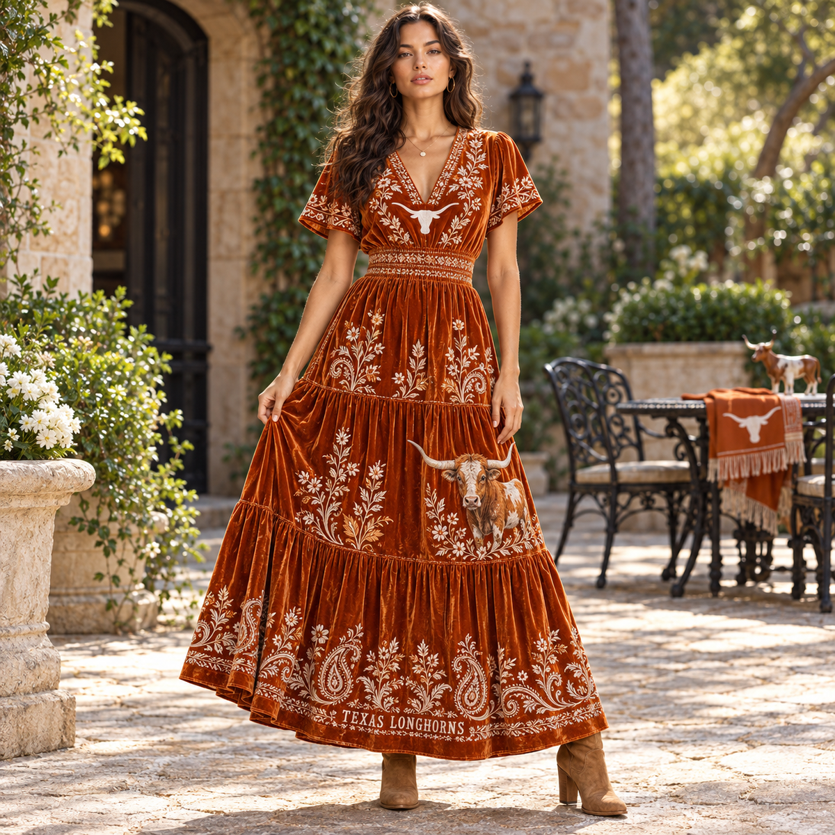 TLS Premium Embroidered Velvet Maxi Dress PTKL