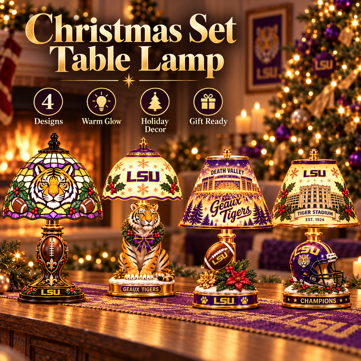 LSU Premium Vintage Christmas Table Lamp Set TNSM