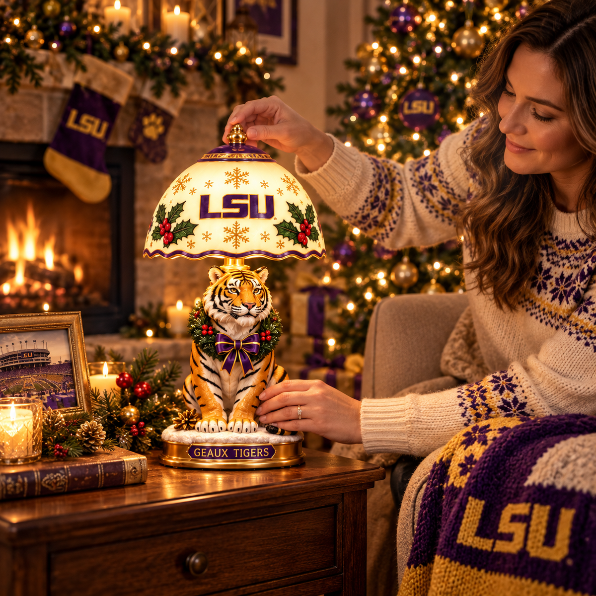 LSU Premium Vintage Christmas Table Lamp Set TNSM