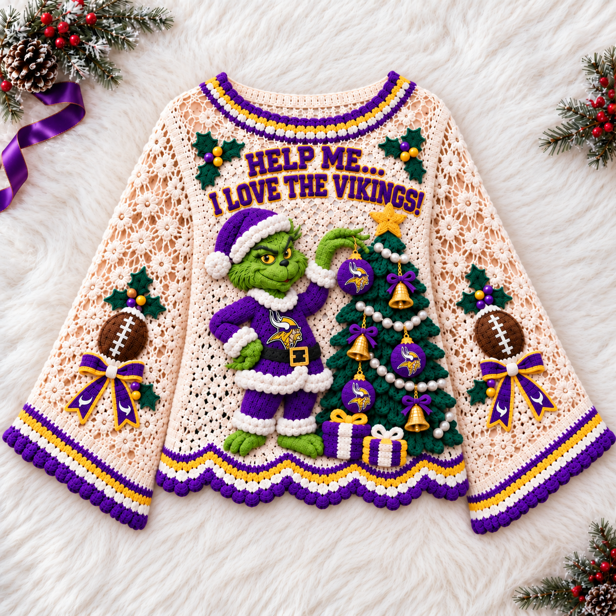 MNVK Women’s Premium Christmas Bell-Sleeve Sweater TMH