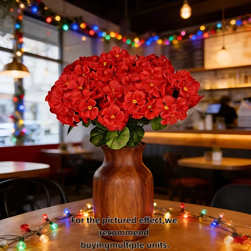 Red Artificial Geranium Fake Flowers Realistic Plastic UV Resistant Indoor Outdoor Home Garden Wedding Easter Mother's Day Decor
