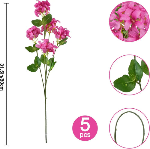 Hot Pink Artificial Flowers,5PCS Faux Geraniums Flowers with Stems Realistic,Silk Floral Arrangements Flowers for Home Decor