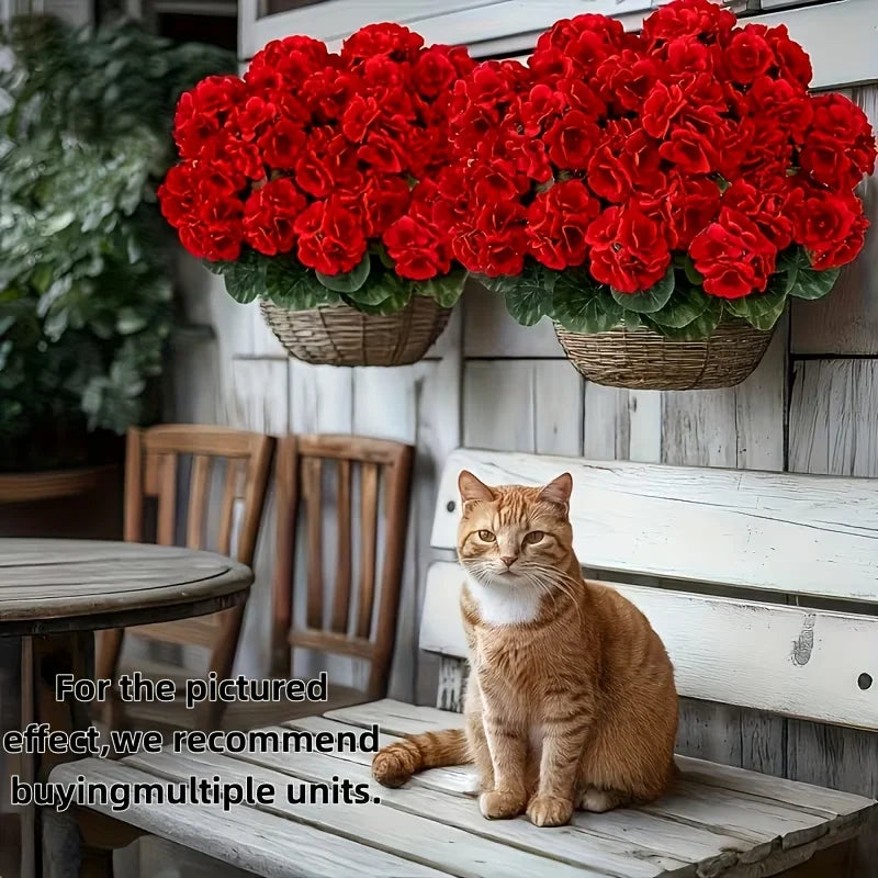 Red Artificial Geranium Fake Flowers Realistic Plastic UV Resistant Indoor Outdoor Home Garden Wedding Easter Mother's Day Decor