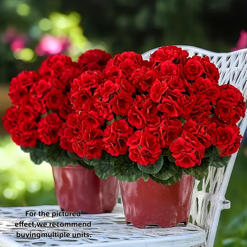 Red Artificial Geranium Fake Flowers Realistic Plastic UV Resistant Indoor Outdoor Home Garden Wedding Easter Mother's Day Decor